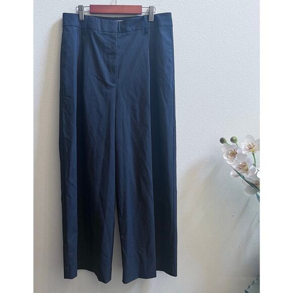 Lucky Brand Cropped Wide Leg Striped Pleated Dress Pant Trouser Women's Size 10 - Picture 2 of 10